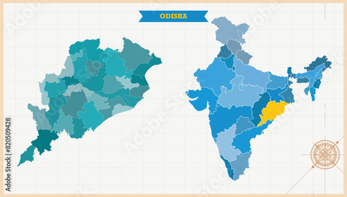 A Map highlighting Odisha in the India Map, Odisha and India modern map with Colorful Hi detailed Vector, geographical borders