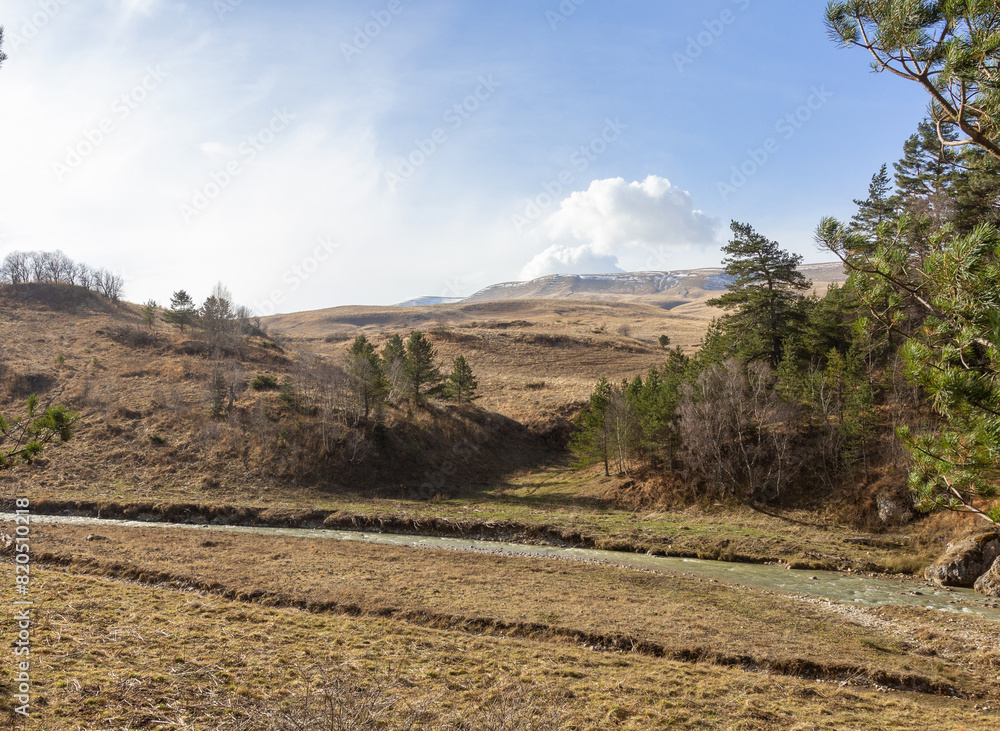 Naklejka premium the beginning of autumn, walks through Alpine meadows, panoramic views, the state of nature and relaxation in the mountains.
