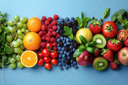 Fruits on blue background. Created with Ai