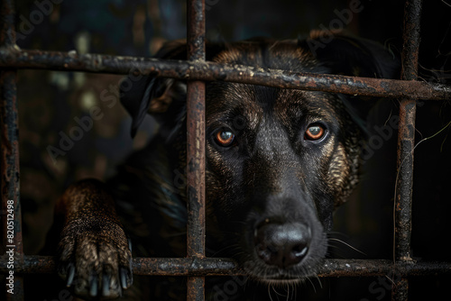 Sad Lonely Abandoned Dog In A Rusty Small Cage Created Using Artificial Intelligence