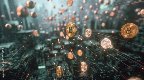 Bitcoin Symbol in Futuristic Digital Cyberspace