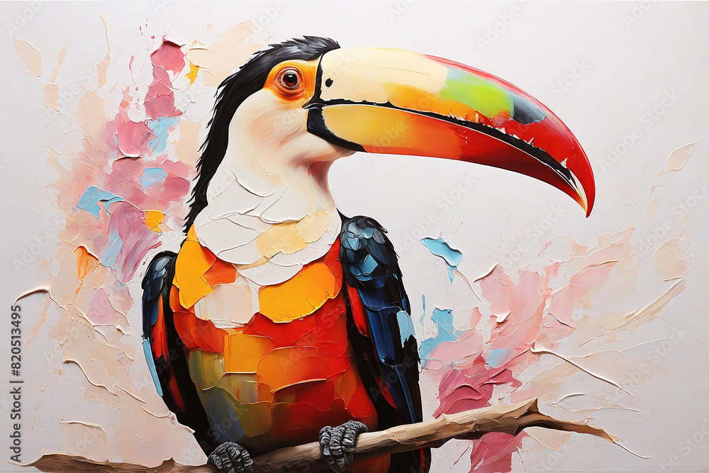 Fototapeta premium Colorful abstract oil painting of toucan, canvas art, abstract. wall art , minimal