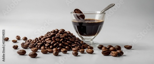 Resh roasted coffee beans white background chocolae cup coffee photo