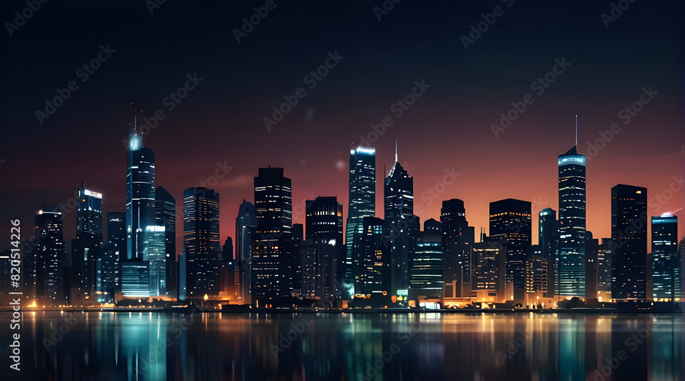 Fototapeta premium Modern artistic neon effect urban city or skyscrapers background and futuristic townscapes ai generative