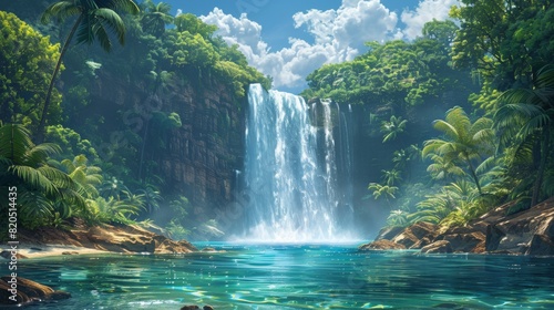 Background Waterfall in Tropical Forest