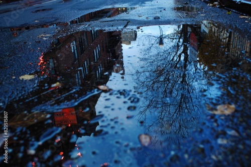 Reflections of the calendar in a rain puddle  capturing a moment of clarity amidst the chaos of daily schedules.