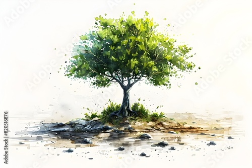 Watercolor of Lush Tree Symbolizing Biodiversity Conservation for Future Medical Breakthroughs on Isolated Background