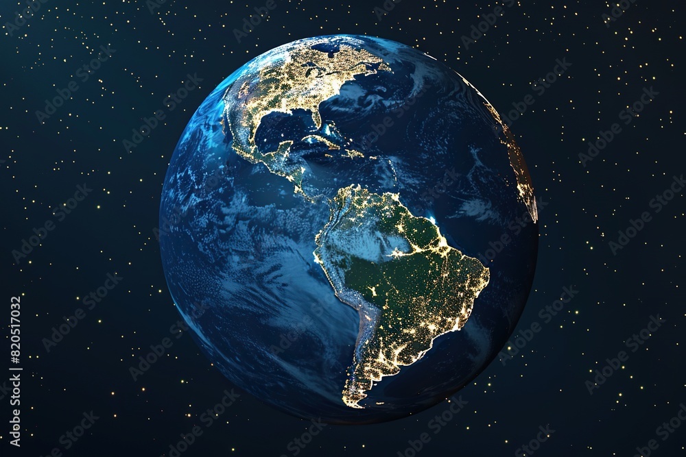 earth as seen from space at night, featuring a dark and blue sky and a blue egg in the foreground