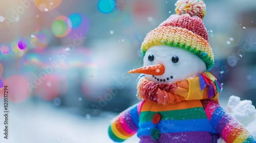 Rainbow snowman ornament, symbolizing LGBTQ pride, perfect for holiday decorations, promoting diversity, inclusion, and festive celebrations.