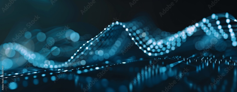 Abstract background with glowing dots and connection lines on a dark blue, cyan or teal colored background. Abstract background with glowing dots and connection lines on a dark blue, cyan or teal colored background.