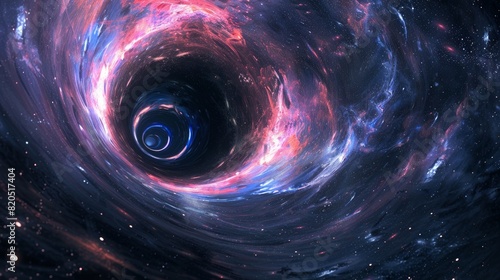 A mesmerizing 3D illustration of a giant black hole or galaxy in the depths of space.
