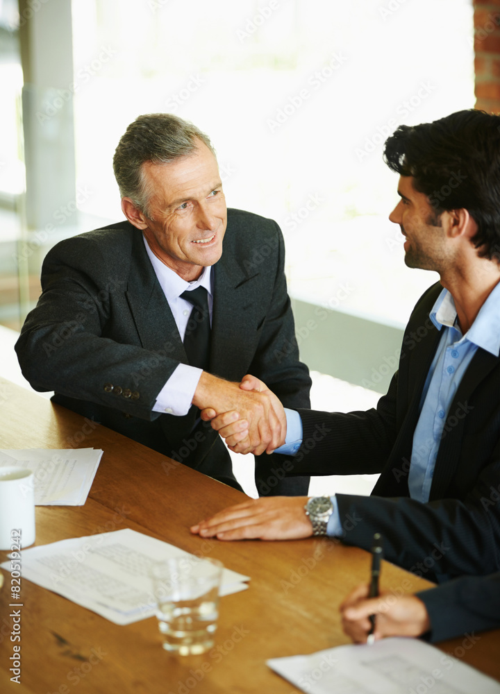 Business people, handshake or collaboration in office together for meeting, contract discussion or deal negotiation. Corporate, men or employees in workplace for b2b plan, teamwork and feedback Business people, handshake or collaboration in office together for meeting, contract discussion or deal negotiation. Corporate, men or employees in workplace for b2b plan, teamwork and feedback
