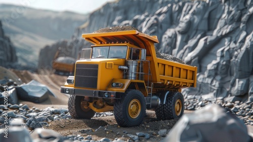 A dump truck in the process of unloading.