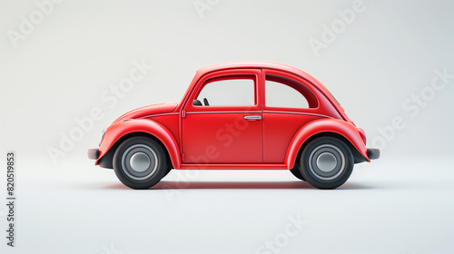 Miniature car model flying in antigravity on white background with shadow. Levitation object in the air. Creative minimal layout. 3D car rendering. View mockup of the car from above. Isometric vehicle