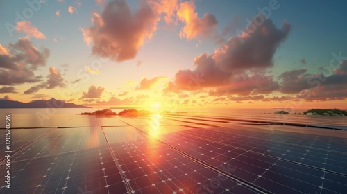 Solar panels set against a sunset, symbolizing clean energy.

 photo