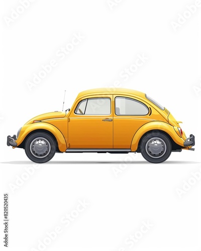 simple yellow car illustration profile, isolated in white background.