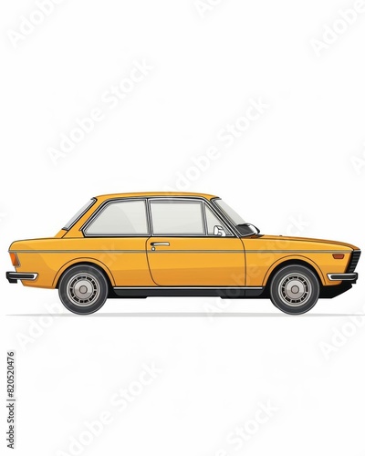 simple yellow car illustration profile  isolated in white background.