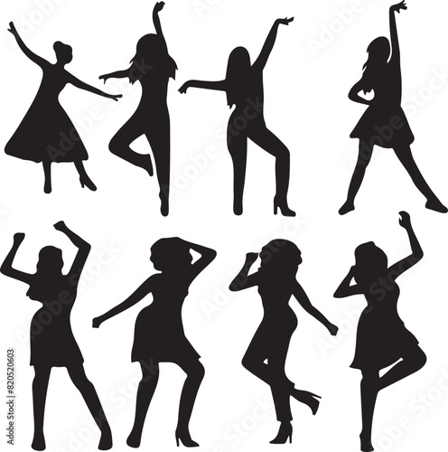 silhouette of a girl, set of silhouettes of dancing people, silhouettes of dancing people, silhouettes of people, silhouettes of dancing girls, silhouette, woman, vector, people, illustration, fashion