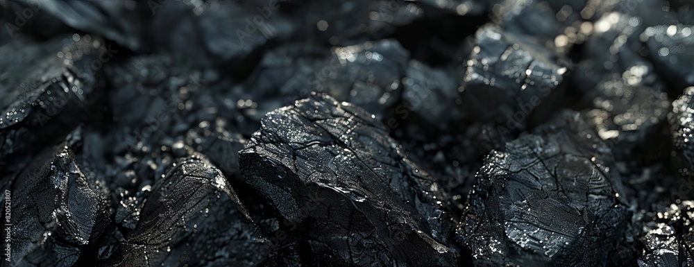 Frontal view of a meticulously arranged pile of black coal Frontal view of a meticulously arranged pile of black coal