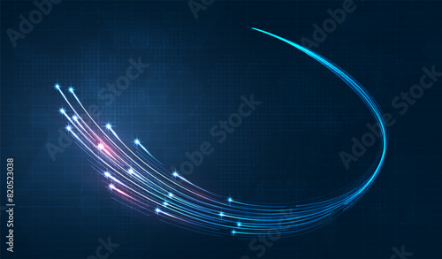 Blue light streak, fiber optic, speed line, futuristic background for 5g or 6g technology wireless data transmission, high-speed internet in abstract. internet network concept. vector design
