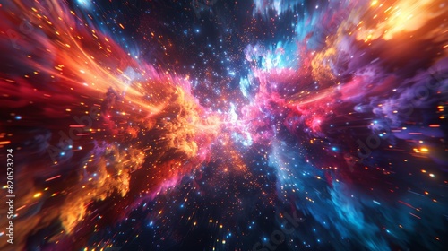 Cosmic Burst  Abstract Geometric Explosion with Vibrant Spectrum of Wild Colors in Space-Like Backdrop