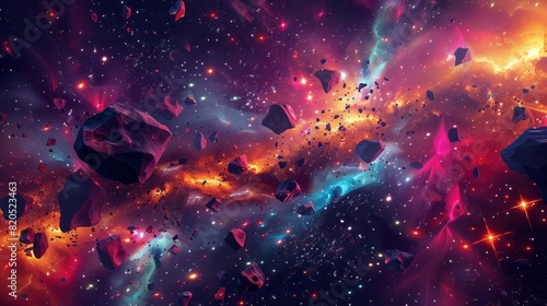 Cosmic Kaleidoscope - Mesmerizing Geometric Shapes in Vibrant Color Explosion in Outer Space