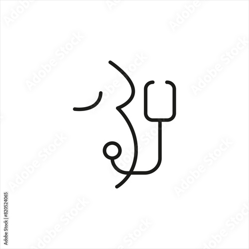 Prenatal care icon. A simple and modern representation of healthcare during pregnancy, showcasing a pregnant woman and a stethoscope, symbolizing regular medical checkups. Vector illustration