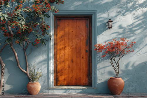 Wooden door of a house. Created with Ai