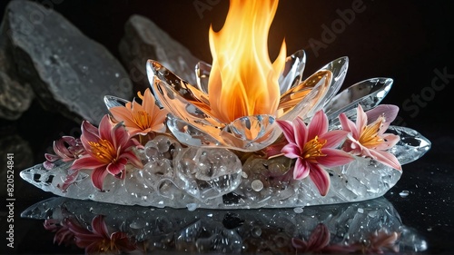 Symphony of Nature: A Fusion of Light, Ice, Stone, Fire, Crystal Flowers, Water, Wind, and Amorphous Glass