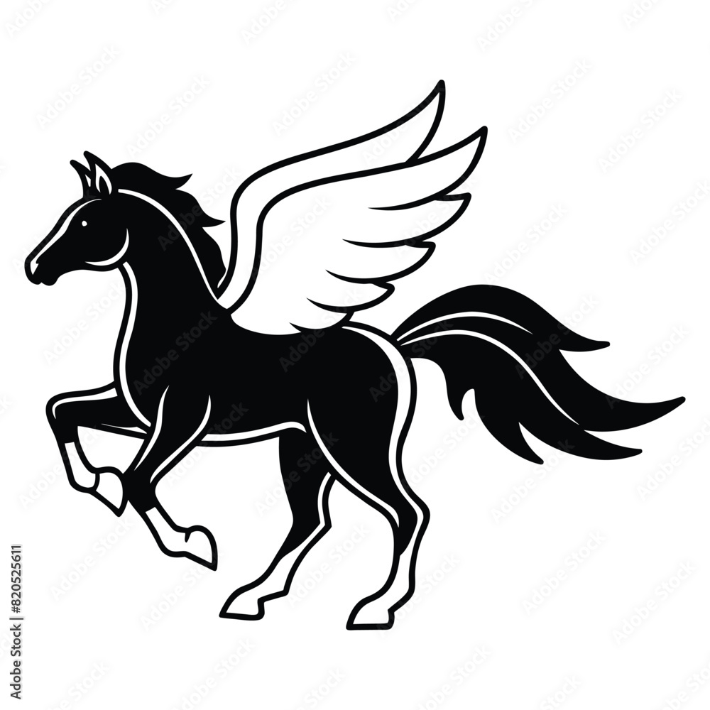 Pegasus horse silhouettes on white background | Vector illustration Pegasus horse silhouettes on white background | Vector illustration