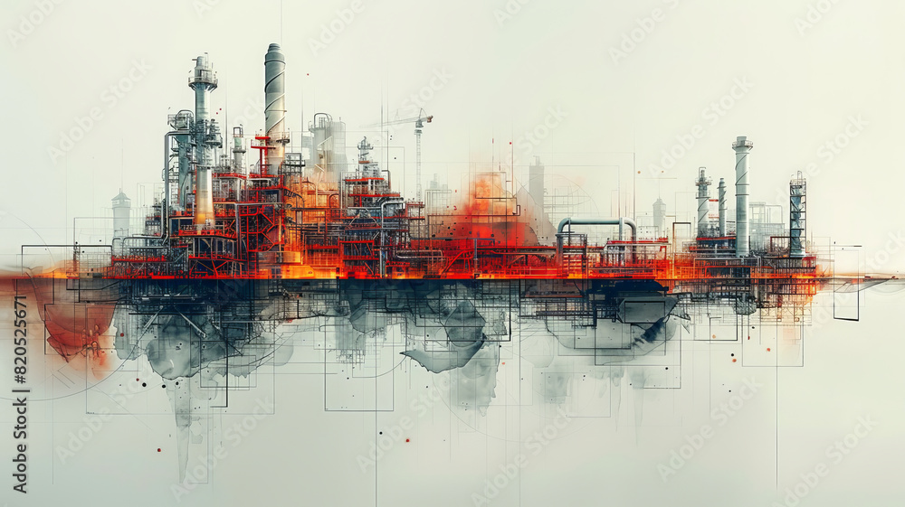 Fototapeta premium Double exposure graphic design transforms the construction scene,generative ai