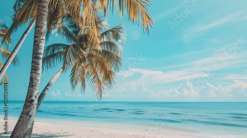 tropical paradise beach with white sand and coco palms travel tourism wide panorama background concept   Generative AI