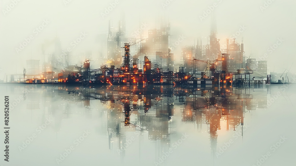 Obraz premium Double exposure graphic design transforms the construction scene,generative ai