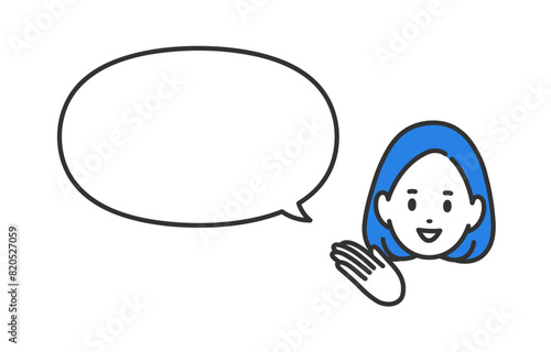 案内･説明をする女性とふきだしのセット【人物ベクターイラスト素材】