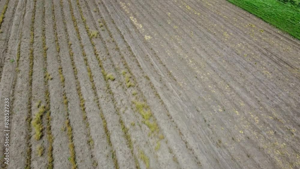 Top down view of farming land ready to start sowing in southamerica.