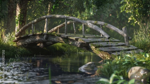 Old abandoned bridge in the middle of the forest. Generative AI © Dvid