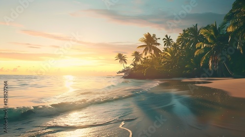 Landscape of paradise tropical island beach sunrise shot : Generative AI photo