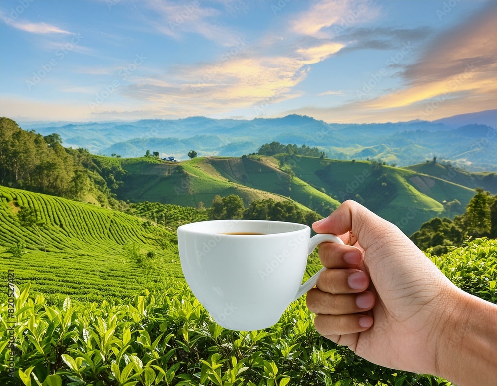 Obraz premium Serenity in a Sip: Coffee Cup Against Stunning Scenery