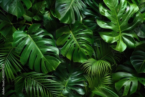 Lush green leaves cascading elegantly in an indoor garden setting, creating a vibrant and refreshing tropical ambiance.