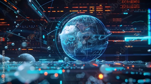 Business and economic growth on global business network Data analysis of financial and banking Stock AI Technology and data connection Security Blockchain and Networking Business strat : Generative AI photo
