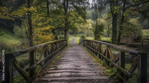 Old abandoned bridge in the middle of the forest. Generative AI