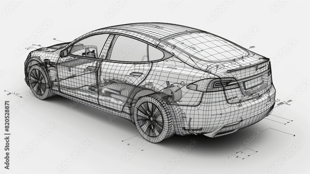 Fototapeta premium Car battery outline sketch, black, white background,generative ai