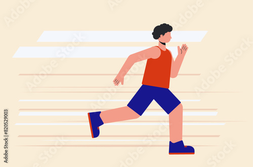 Illustration of abstract athlete running in a tank top and shorts. Running athlete flat design illustration.