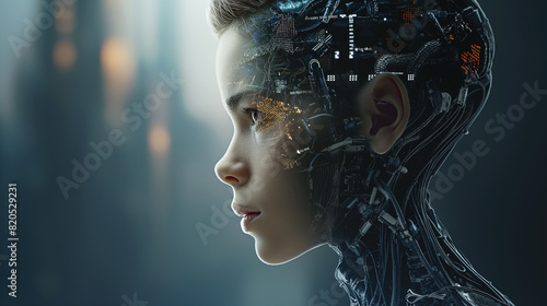Artificial intelligence in the image of a girl, technologies of the future. The future is on the threshold photo
