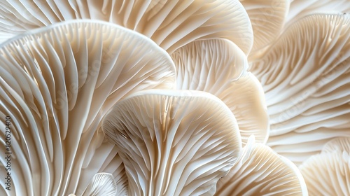 Closeup abstract background of oyster mushrooms texture Selective focus : Generative AI