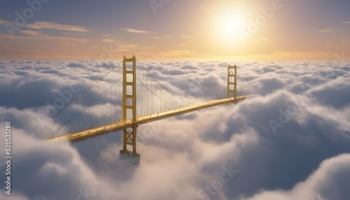 A golden bridge stretching across the clouds to th