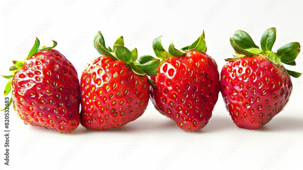 High-definition strawberries with a focus on freshness, studio-lit for clear, vivid colors, white background, perfect for advertising use High-definition strawberries with a focus on freshness, studio-lit for clear, vivid colors, white background, perfect for advertising use