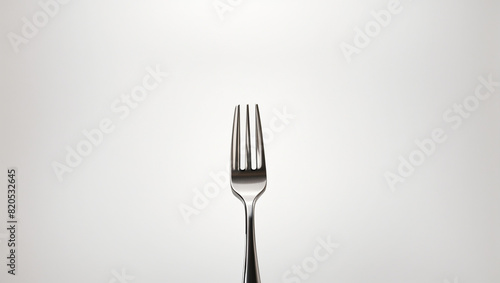 A shiny metal fork with three tines against a white background.

 photo
