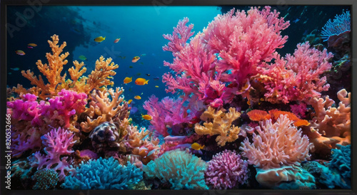 Fototapeta Naklejka Na Ścianę i Meble -  world ocean day boorder frame. squared coral reef border frame