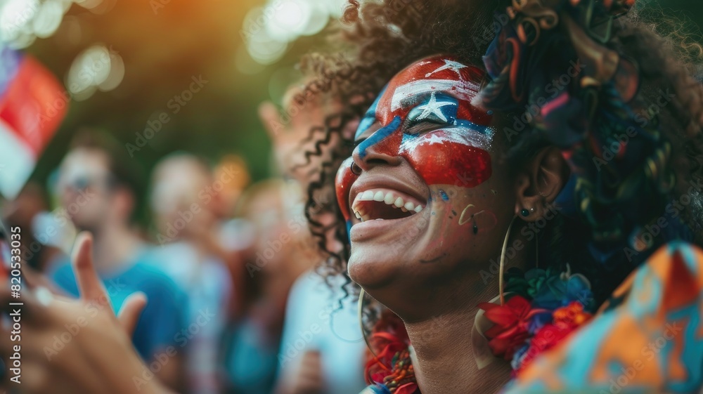 young woman with an American flag painted on her face. american independence day. the symbol of the united states young woman with an American flag painted on her face. american independence day. the symbol of the united states